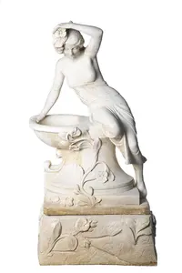 Large White Stone Bathing Lady Statue with Large Base