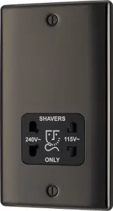 BG Double Raised slim Screwed Shaver socket Gloss Black Nickel effect