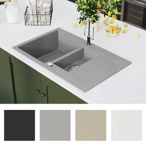 Berkfield Granite Kitchen Sink Double Basin Grey