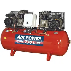 270 Litre Dual Motor Belt Drive Air Compressor with Cast Cylinders for Professional Use