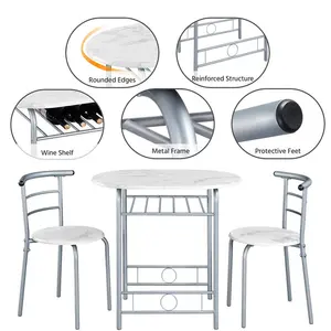 2 - Person Dining Set White/Silver / 76" H x 49" W x 43" D