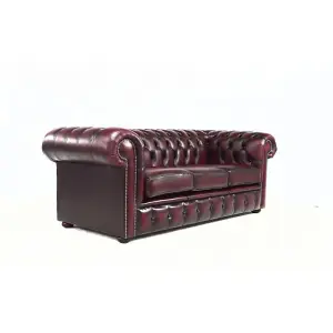 Chesterfield 3 Seater Antique Oxblood Red Real Leather Tufted Buttoned Sofa In Classic Style