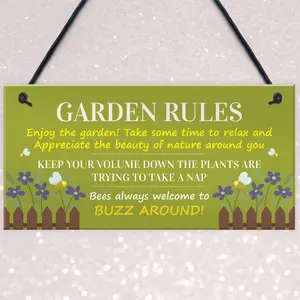 Red Ocean Garden Rules Sign for Outdoor Decor Cute and Funny Garden Plaque for Plant Lovers