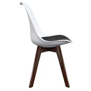 Soho White & Black Plastic Dining Chair with Squared Dark Wood Legs