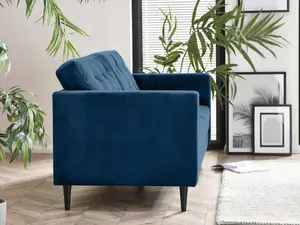 Furniturebox Jenna 3 Seater Navy Blue Velvet Sofa With Solid Wood Frame