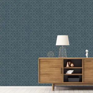 Galerie TexStyle Blue Geometric Block Flock Wallpaper Roll