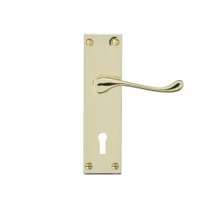 Colours Nehou Polished Brass effect Zamak Scroll Lock Door handle (L)96mm (D)55mm