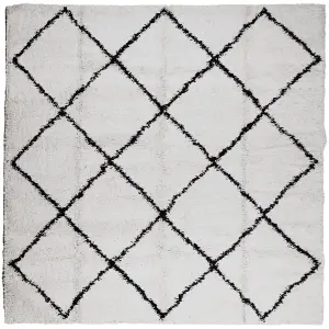 Shaggy Rug PAMPLONA High Pile Modern Cream and Black 120x120 cm