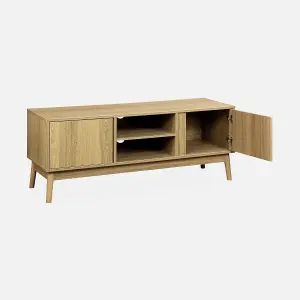 sweeek. 120cm TV stand with wood effect and 2 doors Dune Natural 120x39x48 cm