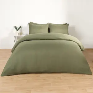 Brentfords Plain Duvet Cover Pillowcase Bedding Set, Woodland Green - Single