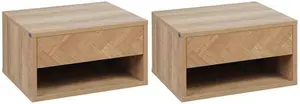 HOMCOM Floating Bedside Table Set Of 2 Wall Mounted Nightstand With Drawer - Natural | Robert Dyas