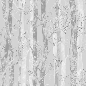 Sublime Dappled trees Silver Smooth Wallpaper Sample