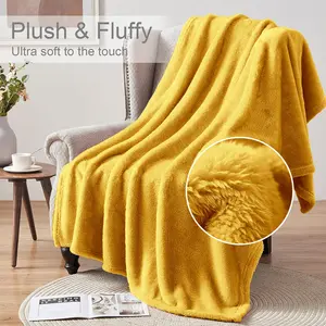 Makilah Sherpa Fleece Throw Fur  Blanket Yellow / 150cm H x 130cm W