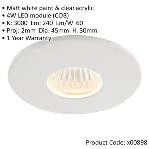 Mini Recessed Downlight Fixture - 4W Warm White COB LED Driver - Matt White