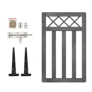 Grey Outdoor Cross Top Wooden Garden Gate Pedestrian Fence Yard Door with Accessory Kit,76cm x 120cm