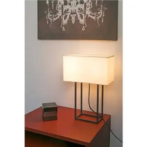 Luminosa Vesper 2 Light Table Lamp Brown with Beige Shade, E27