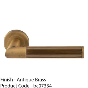 Premium Reeded Lined Door Handle Set - Antique Bass Designer Lever Round Rose