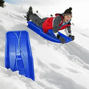 Set of 2 Kids Heavy Duty Blue Snow Sledges - For Kids and Adults, Winter Toboggan Sleigh Sled With Rope