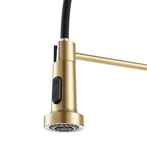 Stainless Steel and Brass Lever Faucet Commercial Swivel Pull Down Kitchen Faucet in Gold