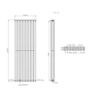 Right Radiators 1600x550 mm Vertical Double D Shape Flat Panel Designer Radiator Anthracite