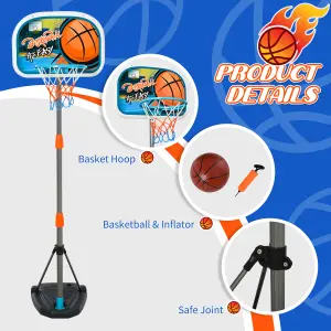 HOMCOM 3 Pcs Kids Basketball Set w/ Hoop Ball Pump Height Fillable Base 3-8 Yrs