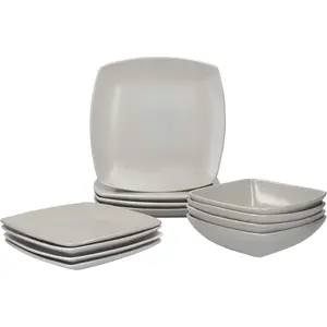 Creative Tops Raven Dinner Set, Square, Ceramic, Service for 4 Grey