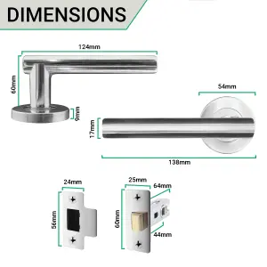 AFIT Polished Chrome Door Handle Latch Set - Pack of 6 Door Handles & Latch (64mm) Olvera Range