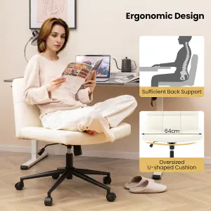 Costway Rolling Armless Chair PU Leather Upholstered Cross-legged Office Chair