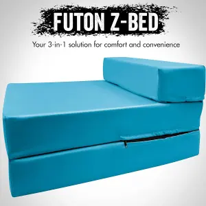 Fold Out Single Z Bed Futon Sofa Chair Mattress - Aqua