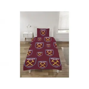 West Ham United FC Reversible Duvet Cover Set Claret Red/Sky Blue (Single)