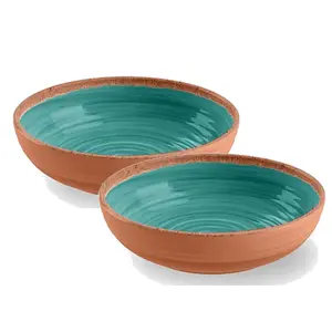 Purely Home Rustic Swirl Turquoise Melamine Bowls - Set of 2