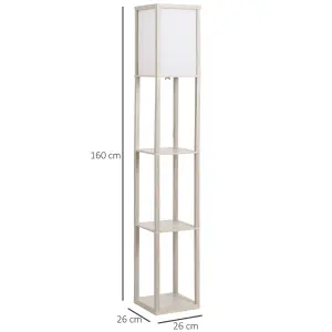 HOMCOM Floor Lamp Reading Lamp with 3-Tier Storage Shelf for Home Office Oak