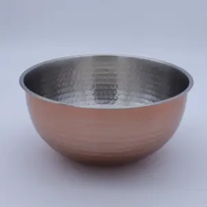 Buckingham Mixing Serving Bowl Pudding Basin with Copper Coating Hammered Finish 24cm , Stainless Steel