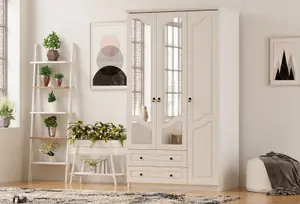 CHLOE  3 Door 2 Drawer Mirrored White Wardrobe