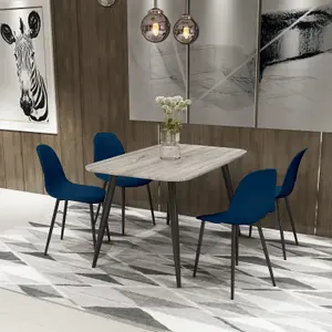 Core Products Aspen Grey Oak Effect 120cm Rectangular Dining Table with 4 Blue Plastic Curve Design Chairs