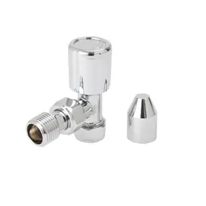 Flomasta Gloss chrome effect Angled Manual Radiator valve (Dia)15mm