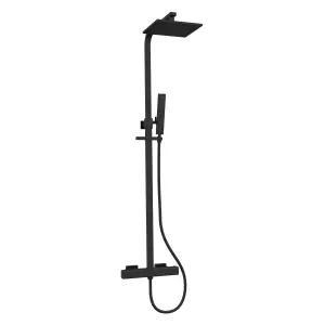 Alberto Square Thermostatic Shower Kit with Fixed Head & Handset - Matt Black