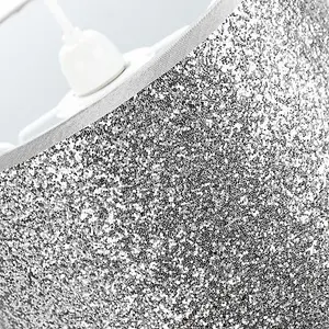 Modern and Designer Bright Silver Glitter Fabric Pendant/Lamp Shade 30cm Wide