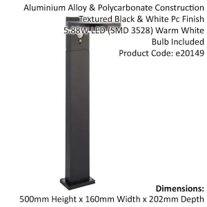 500mm Outdoor Bollard Post Light - PIR Sensor - Textured Black & White Diffuser