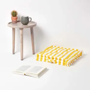 Homescapes Cotton Yellow Thick Stripe Floor Cushion, 50 x 50 cm