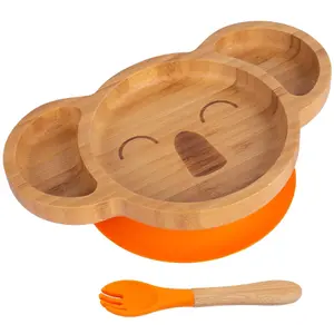 Bamboo Koala Baby Weaning Plate & Fork Set - Orange