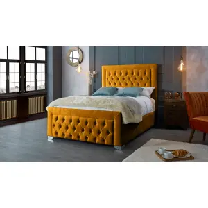 Gelson Plush Velvet Mustard Bed Frame