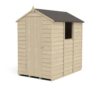 Forest Garden Overlap 6x4 ft Apex Wooden Pressure treated Shed with floor & 1 window - Assembly service included