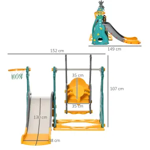 HOMCOM 3-IN-1 Kids Swing and Slide Set with Basketball Hoop Slide Swing