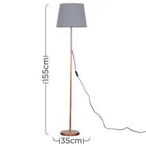 ValueLights Modern Standard Floor Lamp In Copper Metal Finish With Grey Tapered Shade