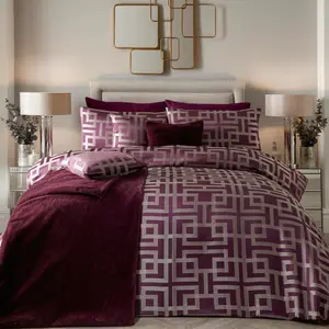 Polyester Geometric Shapes Duvet Cover Set with Pillowcases Damson / Super King - 2 Standard Pillowcases