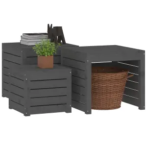 Berkfield 3 Piece Garden Box Set Grey Solid Wood Pine