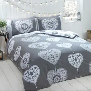 Bianca Festive Hearts Duvet Cover Set Grey / Single - 1 Standard Pillowcase