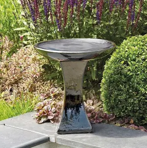 Primrose Mirror Glazed Ceramic Bird Bath for Gardens, Patios and Courtyards Reflective Wildlife Dining Table