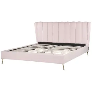 Velvet EU Super King Size Bed with USB Port Pink MIRIBEL